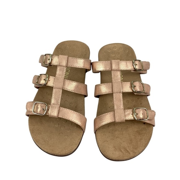 Vionic Misa Rose Gold Metallic Leather Strappy Slide Sandals Size 8 - Picture 2 of 7